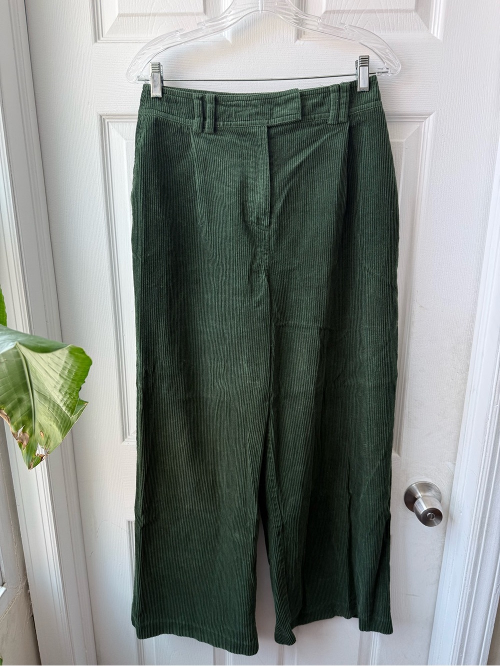 Topshop Dark Green Wide-Leg Corduroy Pants